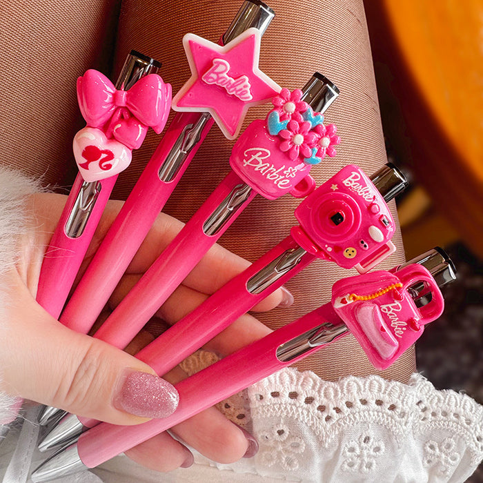 Wholesale Pink Cartoon Natural Element Cylindrical Pen Creative Push-Type Cute Large-Capacity Student Pen