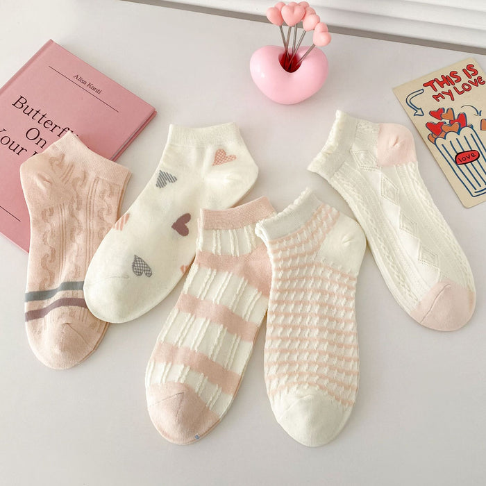 Wholesale Socks, boat socks, lace, heart-shaped socks, sweat absorbing and breathable striped cotton socks