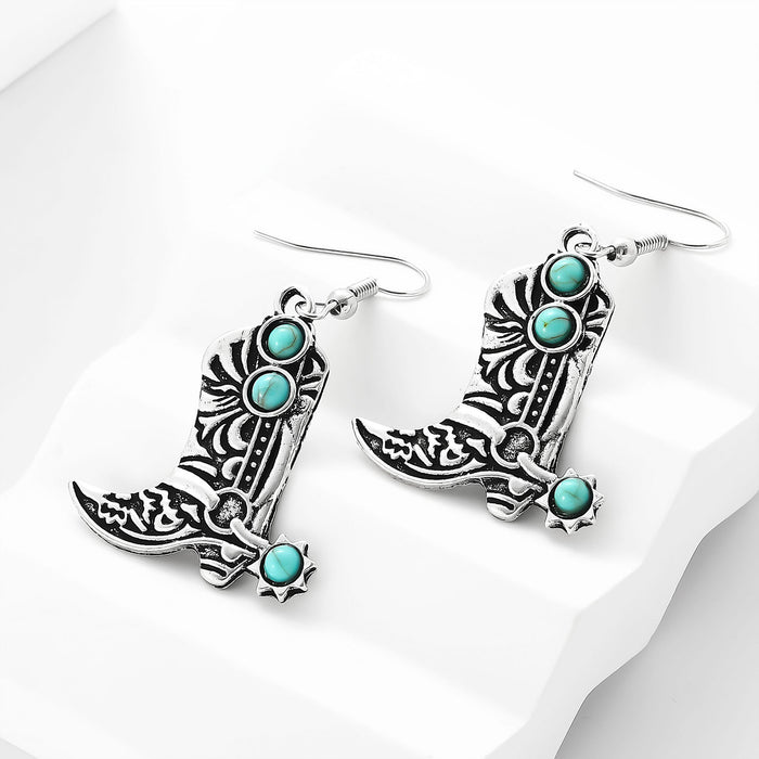 Wholesale Retro Turquoise Boots Shaped Earrings