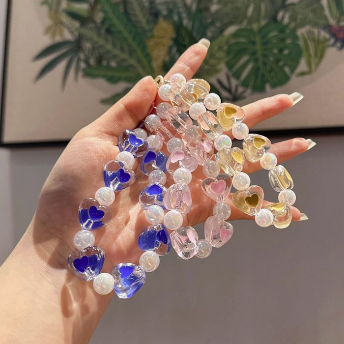 Wholesale Handmade bead bracelet keychain pendant acrylic heart car keychain pendant accessories