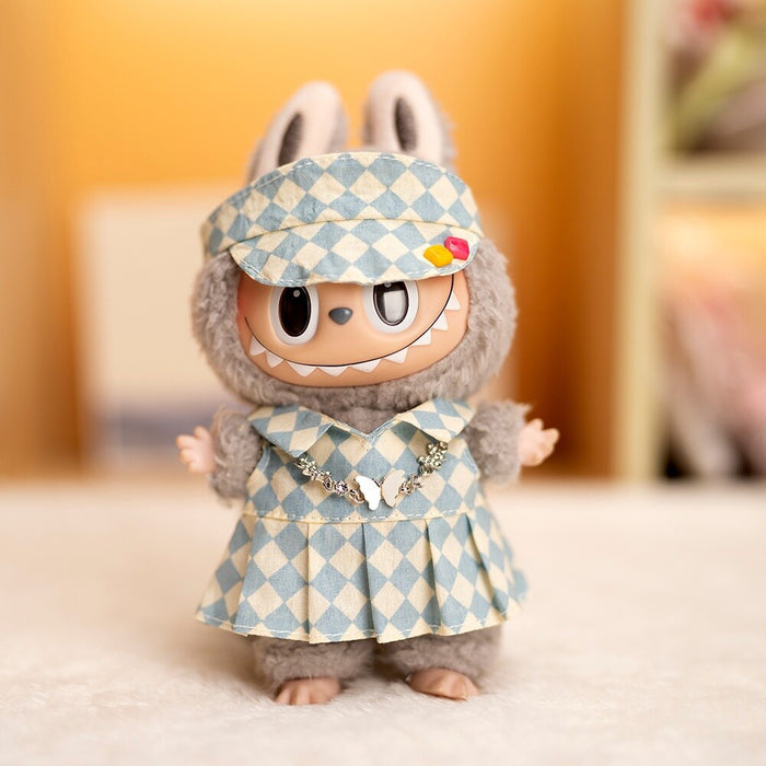 Wholesale Pendant Doll Clothes Checkboard Tennis Clothes suit Suspenders Skirt