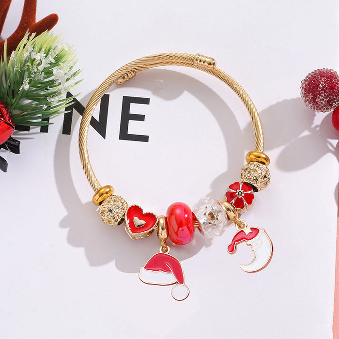 Wholesale Stainless Steel Christmas Bracelet Adjustable with Tree Elk Snowflake Pendants MOQ≥2
