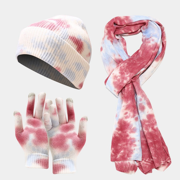 Wholesale Tie-dye knitted winter outdoor hat set for men and women.