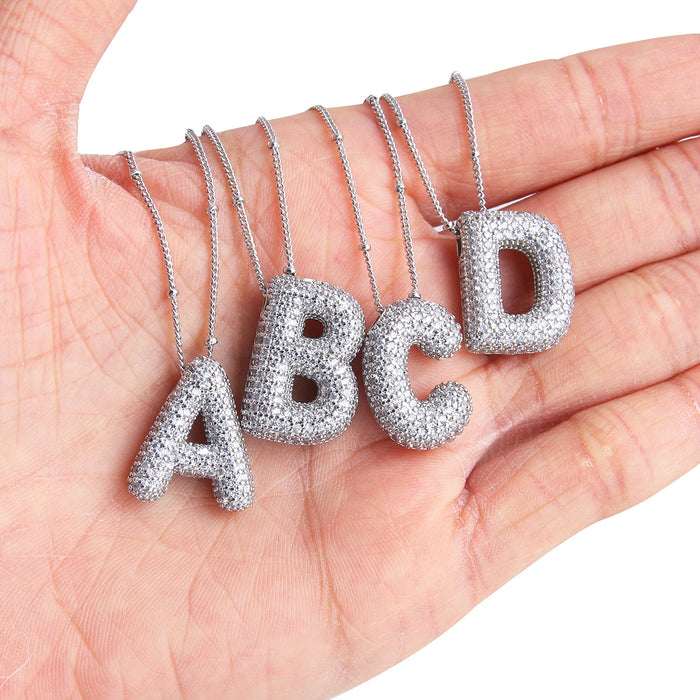 Wholesale Hollow Copper Plated Platinum Silver 26 Letter Necklace JDC-NE-BaiTian004