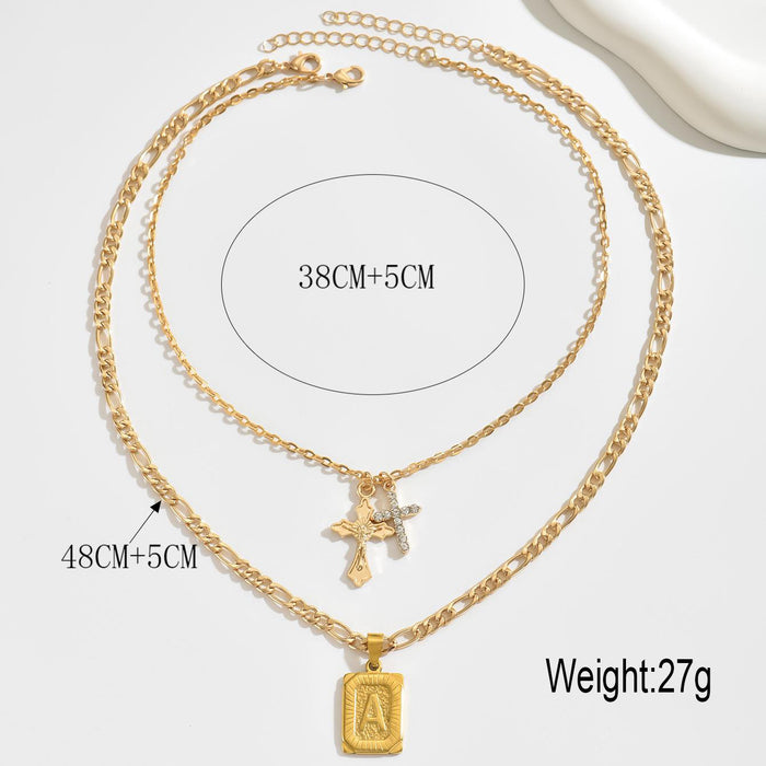 Wholesale Jewelry inlaid rhinestone cross letter square pendant necklace