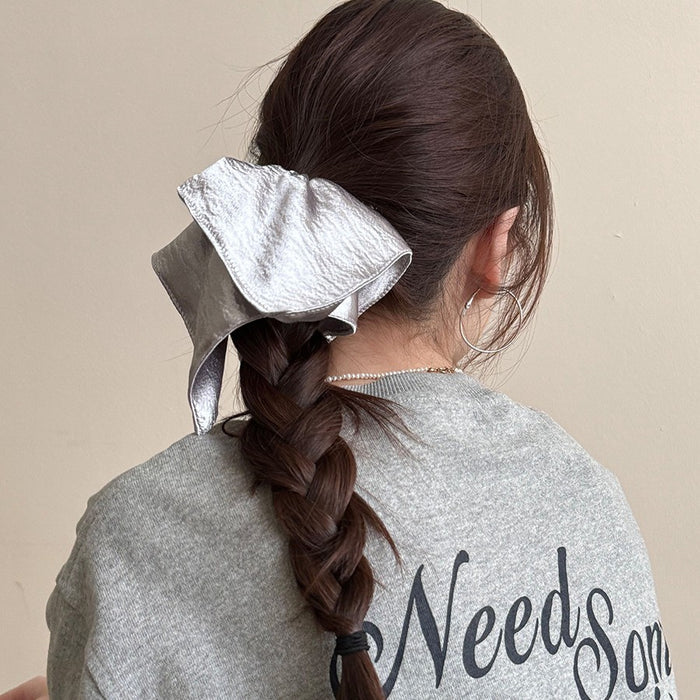 Wholesale Bright silk fabric silver square scarf headband, low ponytail headband, oversized retro square headpiece headband