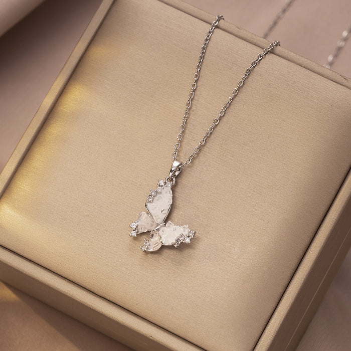 Wholesale Necklace, butterfly tassel, niche, simple, fashionable temperament, titanium steel lock chain