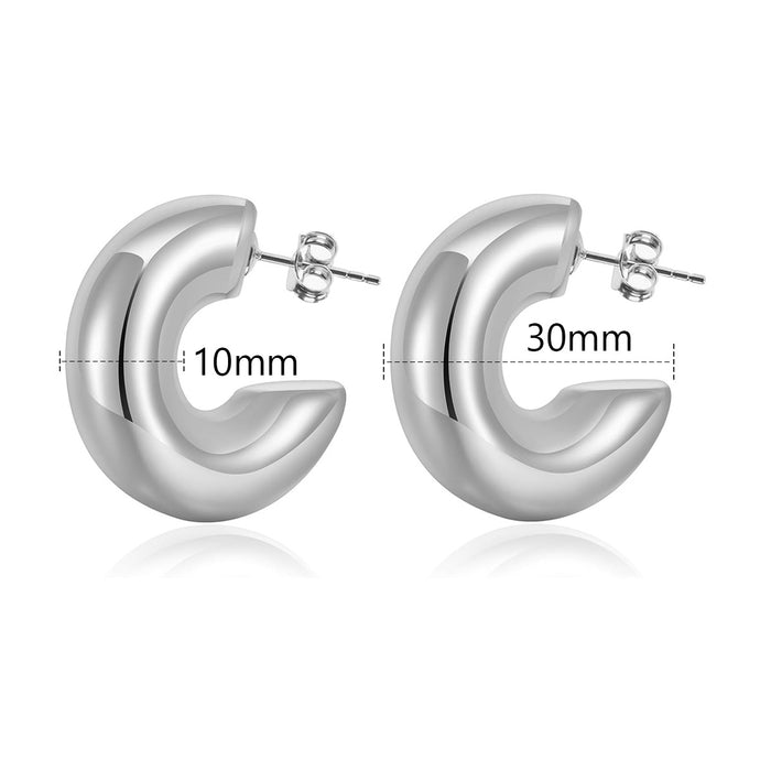 Wholesale Stainless Steel Gold Plated Hoop Earrings Round Open Hollow C-Shaped