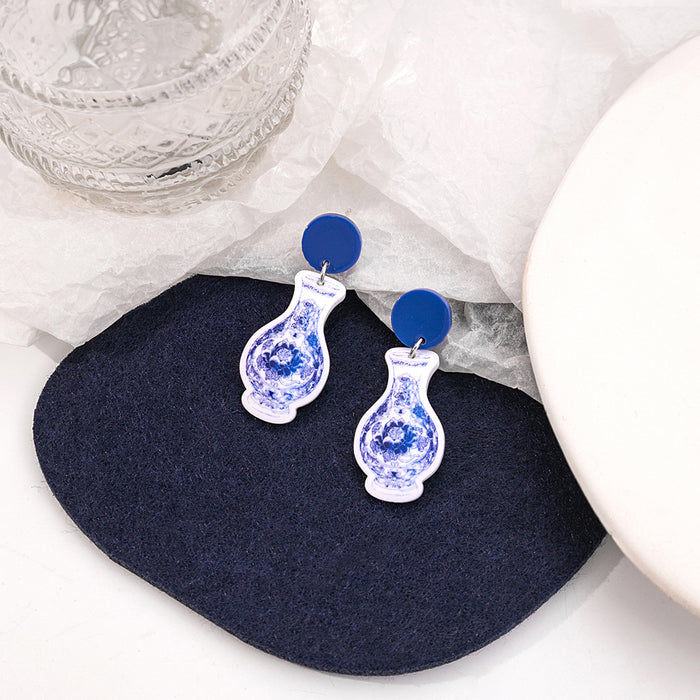 Wholesale Blue and White Porcelain Fragment Acrylic Earrings JDC-ES-MDD098