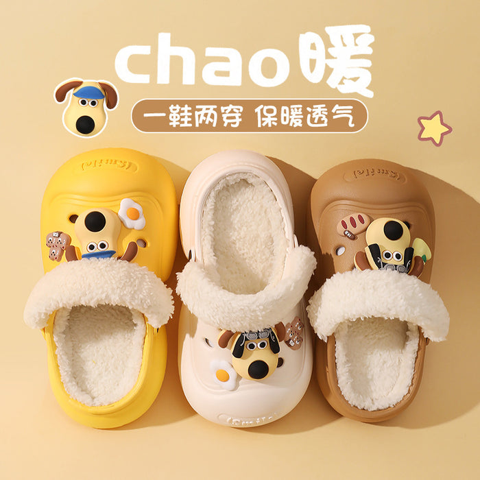 Wholesale Children' s cotton slippers winter  boys and girls home warm cotton shoes medium and big children cartoon outer wear plush shoes