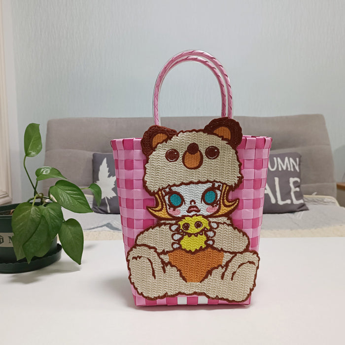 Wholesale Cat Vacation Casual Woven Bag Cute Cartoon Embroidered Bag