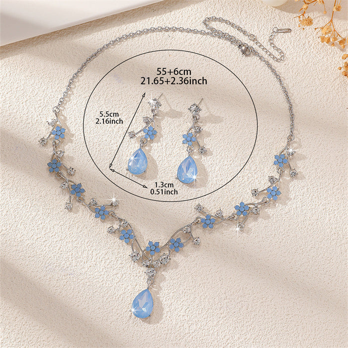 Wholesale Floral Blue Rhinestone Necklace and Earring Set Boutique MOQ≥2
