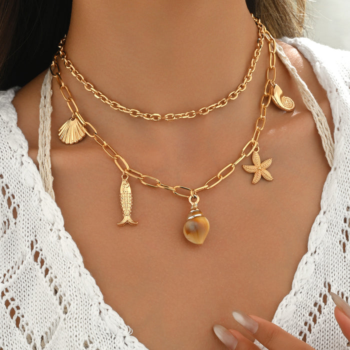 Wholesale Shell pendant necklace, fashionable and versatile double-layer beach accessory