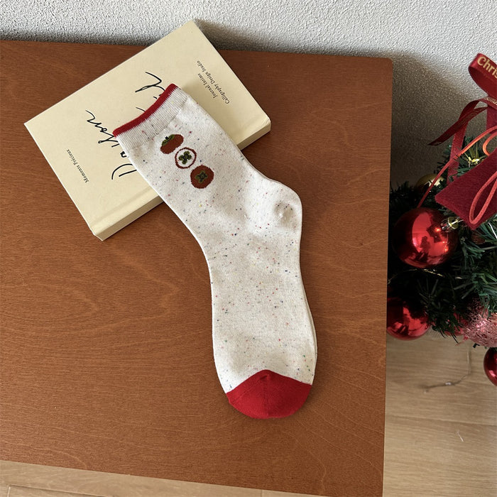 Wholesale Red Socks Children's Middle Socks Flower Bow Pile Cotton Socks