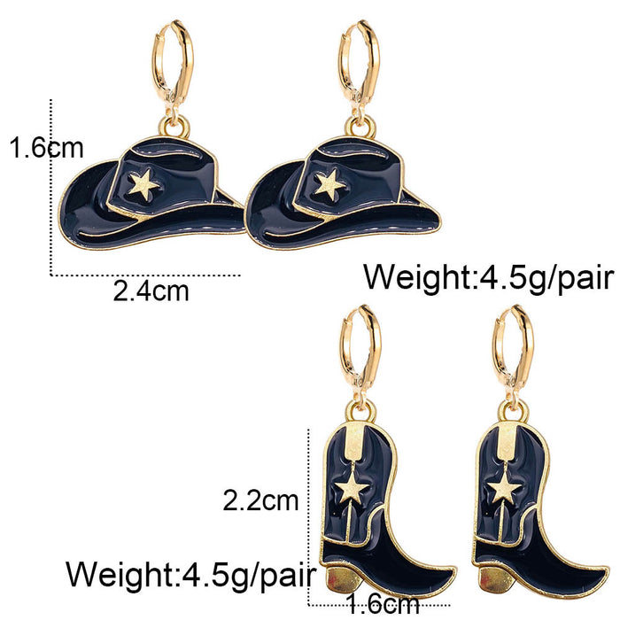 Wholesale New Retro Cowboy Boots, Earrings Fashionable Hats Alloy Drip Oil Pendants Earrings Accessories JDC-ES-YaChen003