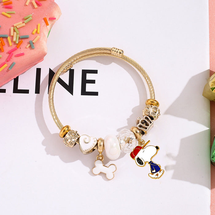 Wholesale Stainless Steel Bracelets cute cartoon beaded bracelet silver open bangle Charms Bracelets