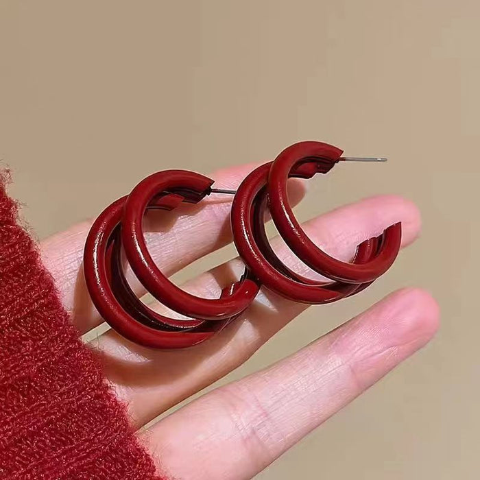 Wholesale Metal Exaggerated Earrings Women's  C- Shaped Multi-Layer