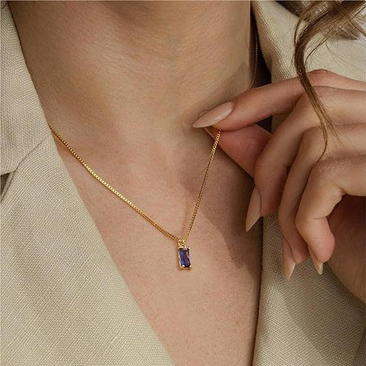 Wholesale Square Birthstone Colored Zircon Pendant Color Preserving Box Chain Necklace