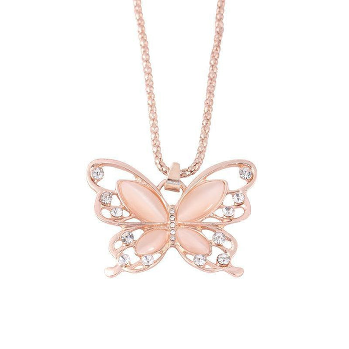 Wholesale Long Opal Hollow Butterfly Elegant Diamond Lovely Sweater Chain Clothing All-match Long Jewelry Necklace