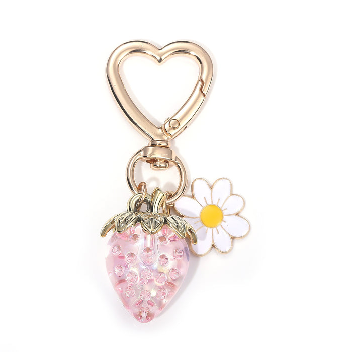 Wholesale Metal Strawberry Keychain Transparent Plating Sweet Fruit Bag Charm