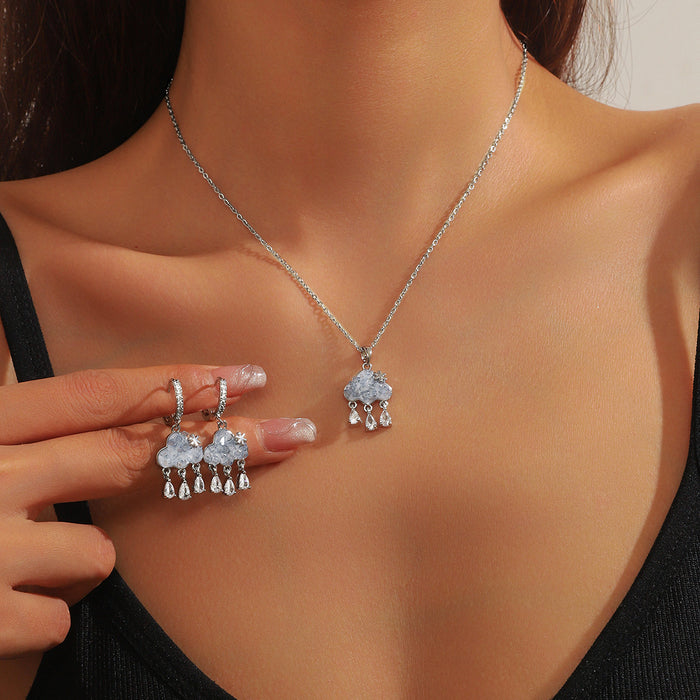 Wholesale Necklace tassel zircon temperament earring set, niche design necklace