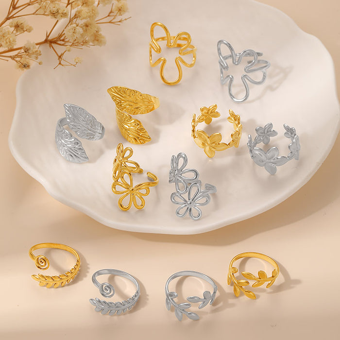 Wholesale Retro Geometric Irregular Textured Stainless Steel Ring