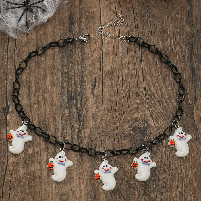 Wholesale Halloween Acrylic Pumpkin Ghost Pendant Necklace JDC-NE-Qianzi001