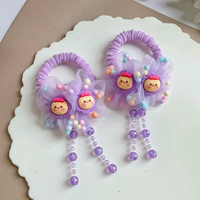 Wholesale Kids'  Flower High Elastic Tassel  Hair Scrunchies