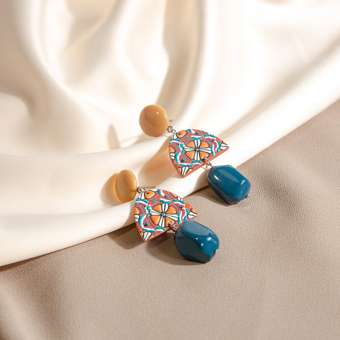 Wholesale Retro Yellow Blue Color Block Geometric Acrylic Earrings Accessory