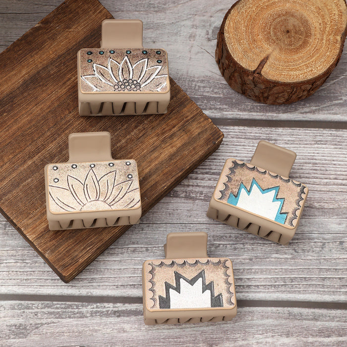 Wholesale Western Style Medium Leather Hairpin Sunflower Shark Clip Women' s Grab Clip