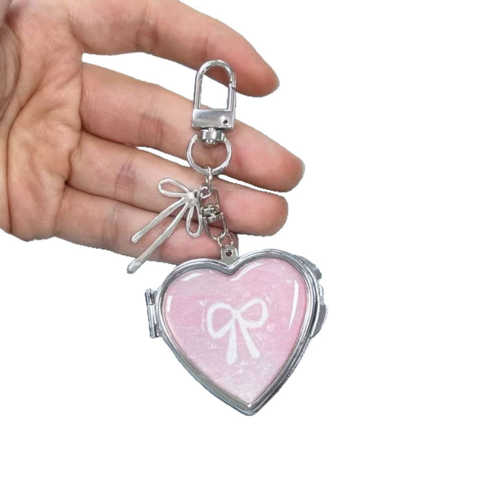 Wholesale Pink Heart Double-Sided Mirror Foldable Metal Keychain Makeup Mirror
