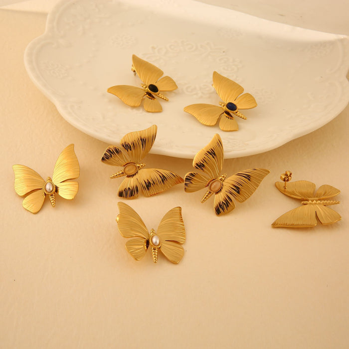 Wholesale Original Design: Stainless Steel Dragonfly Earrings Set with Natural Stone, Fashionable and Personalized