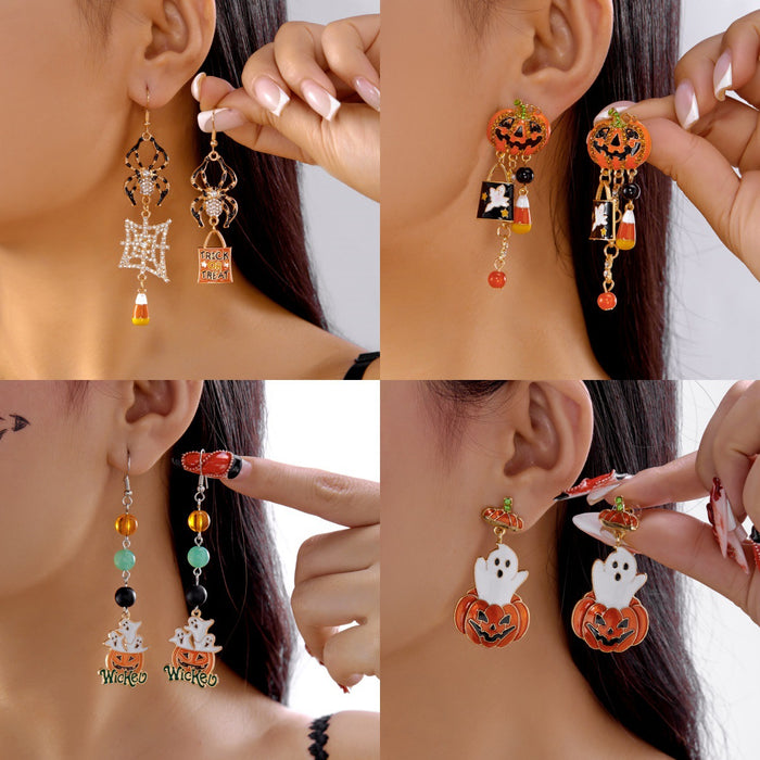 Wholesale  Earrings Fashion Creative  Painting Oil Flower Skull Ear Hook Earrings