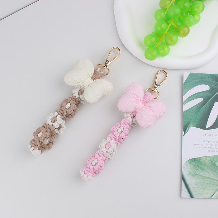 Wholesale Cotton-Filled Bow Mobile Phone Pendant Braided Mobile Phone Chain Small  Flower Braided Rope Keychain Bag