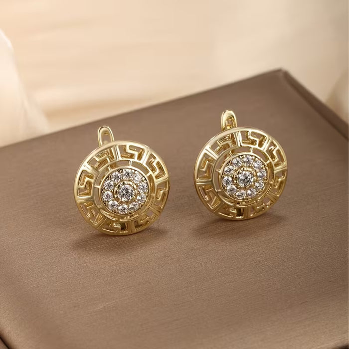 Wholesale Round zircon earrings with sunflower pattern