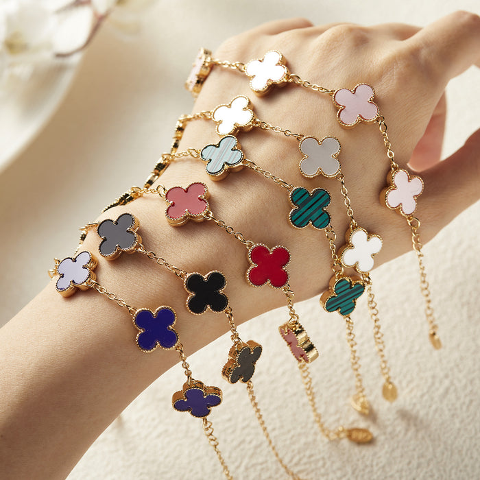 Wholesale Four-leaf Clover Bracelet Temperament Korean Simple Ins Five-flower Lucky Four-leaf Flower Versatile Bracelet Jewelry JDC-BT-GM008