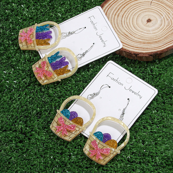 Wholesale Easter Earrings Series Cute Butterfly Ribbon Rabbit Egg Basket Acrylic Earrings