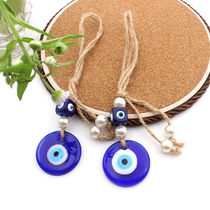 Wholesale Blue Eye 3.5CM Devil's Eye Pendant with Hemp Rope Square Beads Bead Bead Pendant