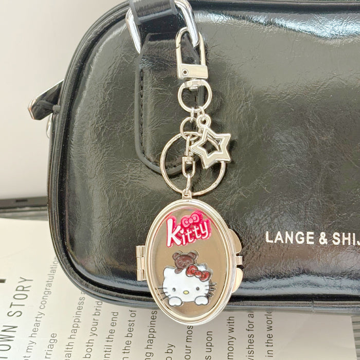 Wholesale Cute cartoon pattern metal heart-shaped double-sided mirror keychain