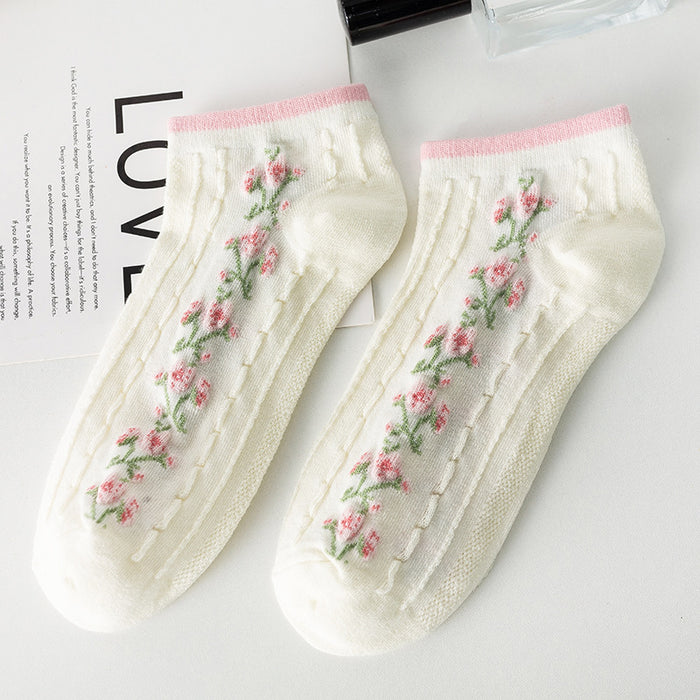 Wholesale Small flower socks, short socks, cute low cut boat socks, thin version