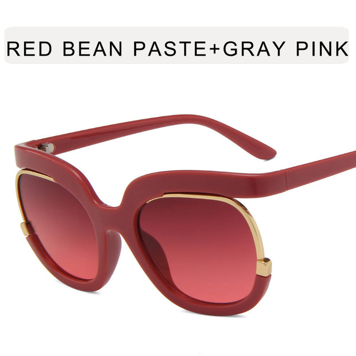 Wholesale Half frame sunglasses, new oval fashion large frame face repair sunglasses, personalized mirror legs, sun sunglasses