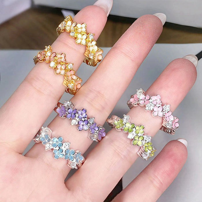 Wholesale Oil-Dropping Enamel Flower Zircon Fairy Open Ring Female Niche Unique Ring