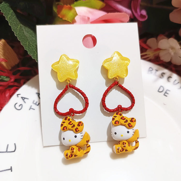 Wholesale Cute Funny Cos Dress-up Cat Elegant Chef Cat Cartoon Silver Earrings Women