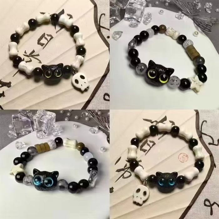 Wholesale Cat ceramic woven rope bracelet with niche design and colorful tassel bracelet accessories