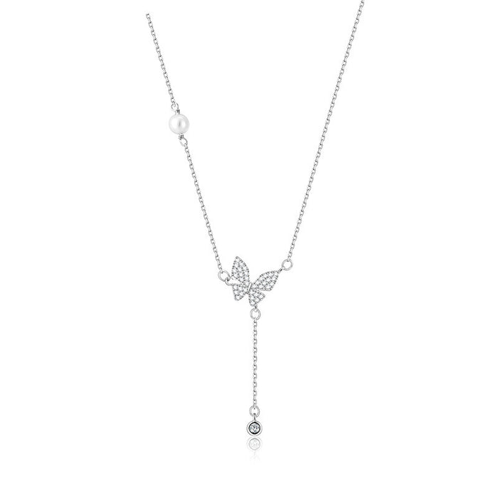 Wholesale Full Diamond Butterfly Tassel Necklace Women's Collarbone Chain Necklace Jewelry