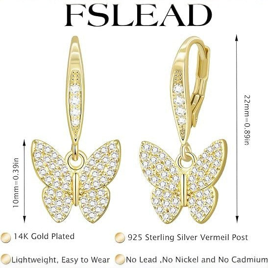 Wholesale Advanced feeling full diamond butterfly zircon jewelry necklace earrings plated with real gold, fashionable light luxury jewelry set