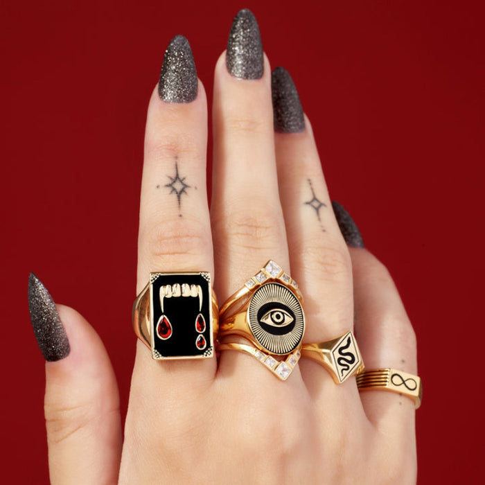 Wholesale  vampire fang necklace,  bloody teeth earrings,  women' s ring,  gold-plated jewelry set