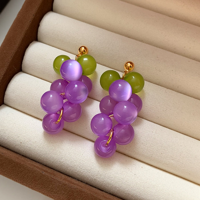 Wholesale Grape Cluster Earrings Purple Real Gold Plated Brass Boutique Resale