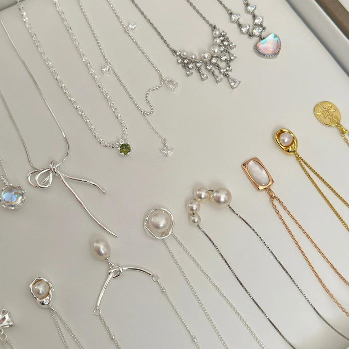 Wholesale Pure silver gemstone versatile necklace, geometric ellipse, high-end niche collarbone chain