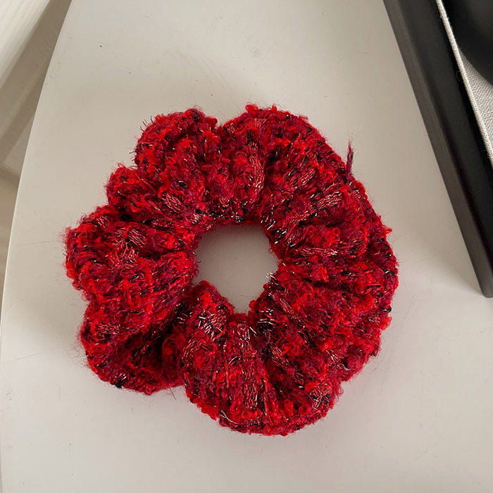 Wholesale New Year red large intestine hair ring New Year festive wool hair ring knitted rainbow light luxury hair rope hair ring